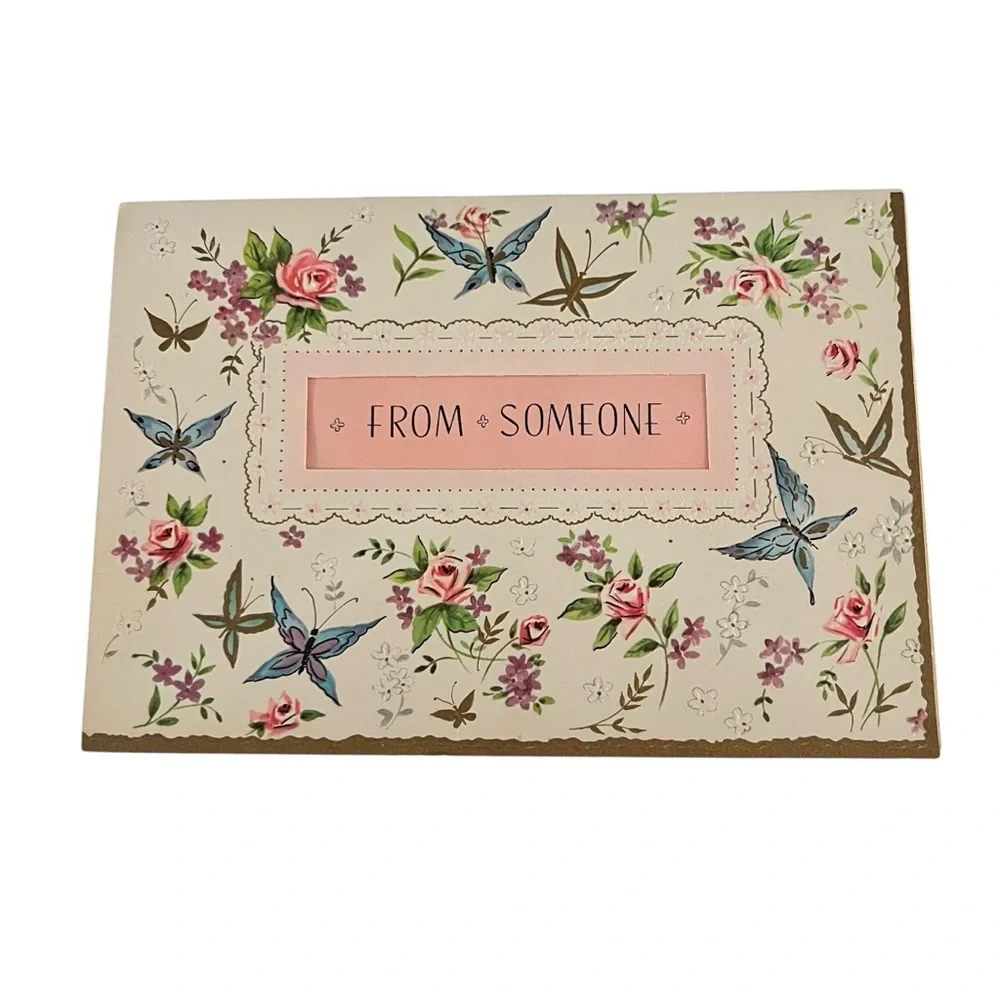 Unused Vintage Greeting Card Thinking of You Just Because Embossed Floral